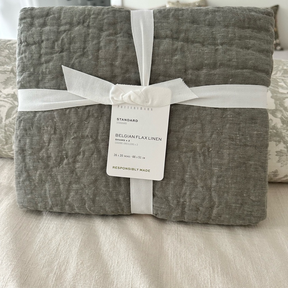Pottery Barn Belgian Flax Linen Pillowcase - cypress green. SKU 8734335